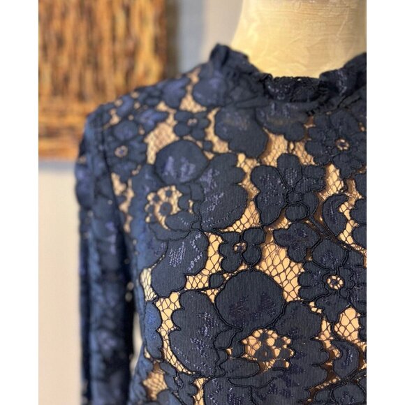 Anthropologie WAYF Dress M Medium Long Sleeve Stretch Blue Cream Romantic NEW - Picture 6 of 12